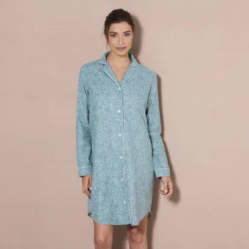 Dámská noční košile Flanelová noční košile na knoflíky, s potiskem květin tyrkysová 34/36