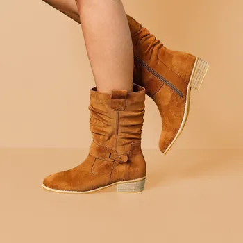 Dámské kozačky Polovysoké kozačky se sklady karamelová 36