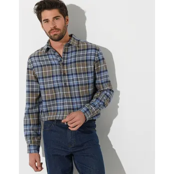 Dámská košile Extra dlouhá flanelová košile s kostkovaným vzorem khaki 45/46