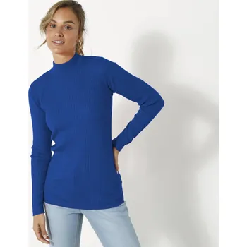 Dámská móda Žebrovaný pulovr se stojáčkem tmavě modrá 58