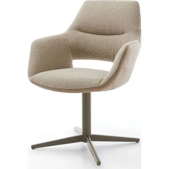 Jídelní židle DELIFE Jídelní židle Yago-Flex s područkami kombinace materiálů tmavě béžová podnož ve tvaru kříže titanový efekt 360° otočný taštičkové pružiny