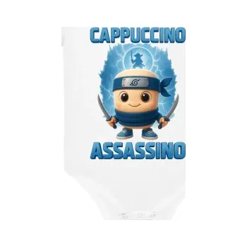 Žertovný předmět Cappuccino Assassino Baby - Italian Brainrot - ninja kelímek - dětské body s potiskem- Tričkový.cz