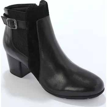 Dámské kozačky Kotníkové kožené kozačky s pruženkou a sponou černá 40