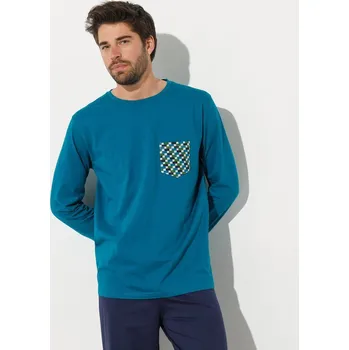 Pánské tričko Blancheporte Pyžamové tričko s dlouhými rukávy, tyrkysové tyrkysová 137/146 (4XL)