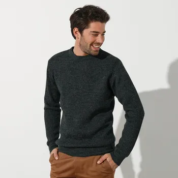 Pánský svetr Blancheporte Pulovr s kulatým výstřihem, hladký úplet s 30 % vlny antracitová 127/136 (3XL)