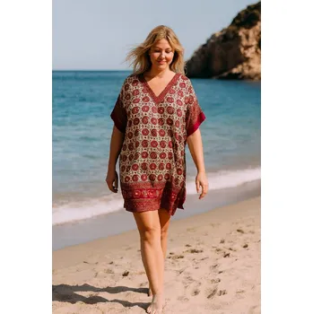 Dámské šaty Kaftan krátký KVĚTINY red