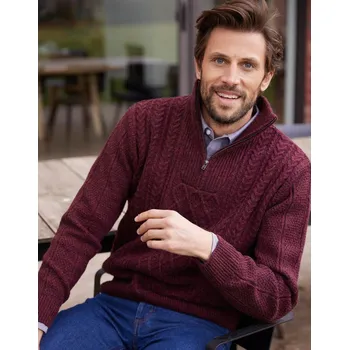 Pánský svetr Blancheporte Pulovr s irským vzorem a stojáčkem na zip bordó melír 137/146 (4XL)