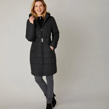 Nepromokavá dlouhá prošívaná bunda s páskem, na zip černá 52