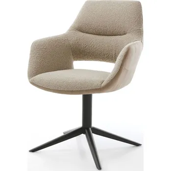 Jídelní židle DELIFE Jídelní židle Yago-Flex s područkami kombinace materiálů tmavě béžová podnož křížová černá otočná 360° houpací funkce taštičkové pružiny