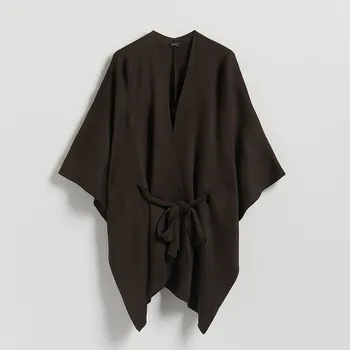 Dámský kabát Reserved - Pončo s páskem - tmavě hnědá - 665FD-89X - 665FD-89X-ONE