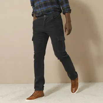 Dámské kalhoty Manšestrové cargo kalhoty s pružným pasem na bocích modrošedá 52