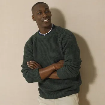 Pánský svetr Pulovr s kulatým výstřihem, hladký úplet s 30 % vlny jedlová 87/96 (M)