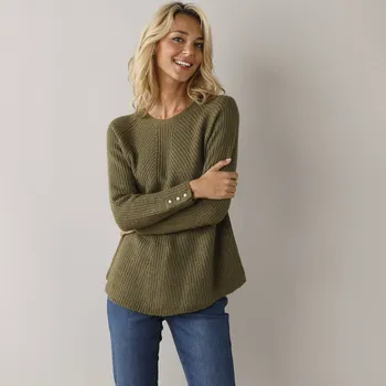 Dámský svetr Rozšířený pulovr s kulatým výstřihem, hladký pletený vzor bronzová 42/44