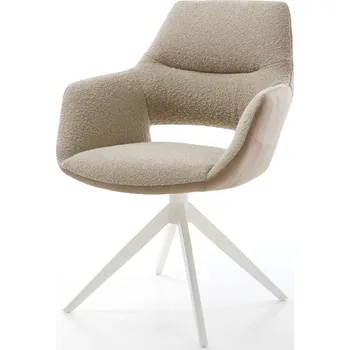 Jídelní židle DELIFE Jídelní židle Yago-Flex s područkami kombinace materiálů tmavě béžová křížová podnož široká bílá otočná o 360° houpací funkce taštičkové pružiny