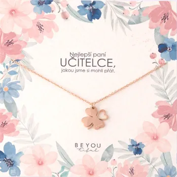 Řetízek Dárková karta pro Paní učitelku a řetízek čtyřlístek