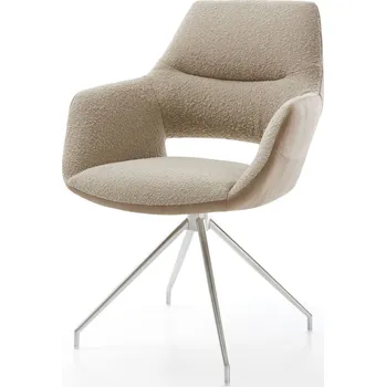 Jídelní židle DELIFE Jídelní židle Yago-Flex s područkami kombinace materiálů tmavě béžová křížová podnož zúžená nerezová ocel otočná o 180° taštičkové pružiny