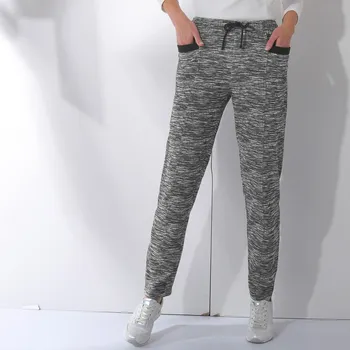 Dámské kalhoty Moltonové dlouhé kalhoty s potiskem melíru černý melír 34/36