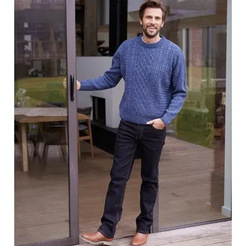 Pánský svetr Blancheporte Pulovr s irským vzorem a kulatým výstřihem modrá žíhaná 78/86 (S)