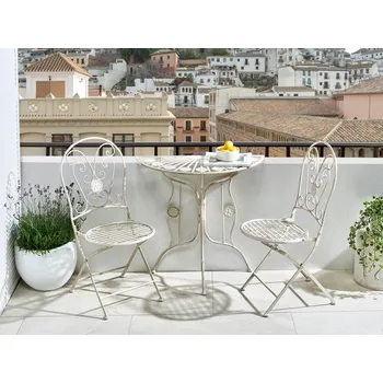 Zahradní sestava Zahradní bistro sada světle béžová kovová železná květinový motiv vintage styl venkovní nábytek Beliani