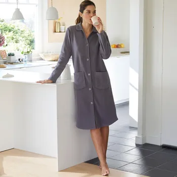 Dámský župan Fleecový župan se zapínáním na knoflíky šedá 34/36