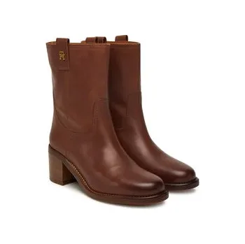 Dámská zimní obuv Tommy Hilfiger Polokozačky Riding Lthr Mid Boot Block Heel FW0FW08776 Hnědá 41