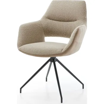 Jídelní židle DELIFE Jídelní židle Yago-Flex s područkami kombinace materiálů tmavě béžová křížová podnož zúžená černá otočná o 180° taštičkové pružiny