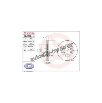 Brzdový kotouč Brzdový kotouč BREMBO 09.A862.10 - FORD, MAZDA