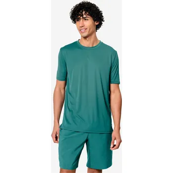DOMYOS Pánské fitness tričko s krátkým rukávem a kulatým výstřihem prodyšné M MODRÁ|ZELENÁ