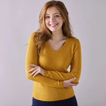 Dámský svetr Žebrovaný pulovr s výstřihem do V kari 38/40