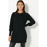 Jednobarevný tunikový pulovr s ozdobnými knoflíky černá 50