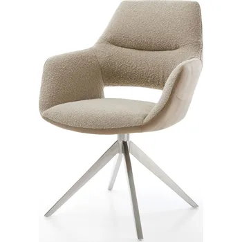 Jídelní židle DELIFE Jídelní židle Yago-Flex s područkami kombinace materiálů tmavě béžová křížová podnož široká nerezová ocel 360° otočná taštičkové pružiny