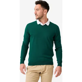 Pánský svetr INESIS Pánský golfový bavlněný svetr s výstřihem do V MW100 XL ZELENÁ