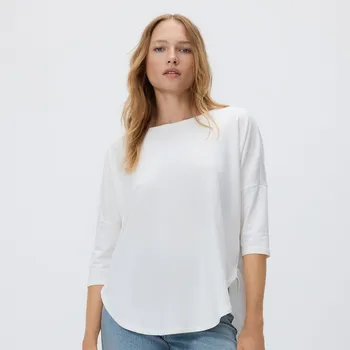 Reserved - Tričko s dlouhými rukávy a vysokým podílem modalu - krémová - ZI663-01X - ZI663-01X-XXL