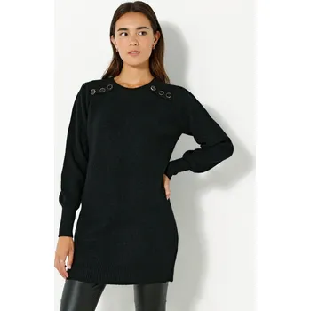 Jednobarevný tunikový pulovr s ozdobnými knoflíky černá 54