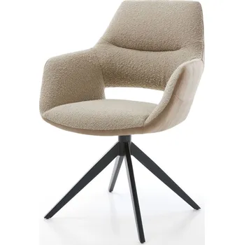 Jídelní židle DELIFE Jídelní židle Yago-Flex s područkami kombinace materiálů tmavě béžová široká černá křížová podnož otočná 360° taštičkové pružiny