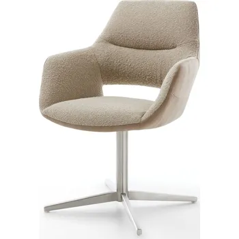 Jídelní židle DELIFE Jídelní židle Yago-Flex s područkami kombinace materiálů tmavě béžová podnož kříž z nerezové oceli otočná o 360° taštičkové pružiny