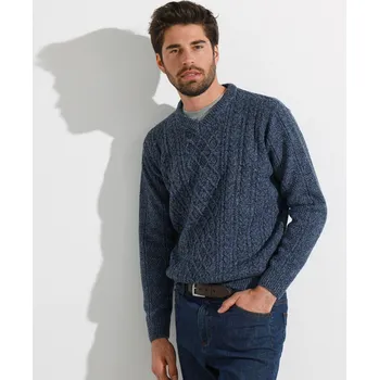 Pánský svetr Irský pulovr s výstřihem do V modrá žíhaná 127/136 (3XL)