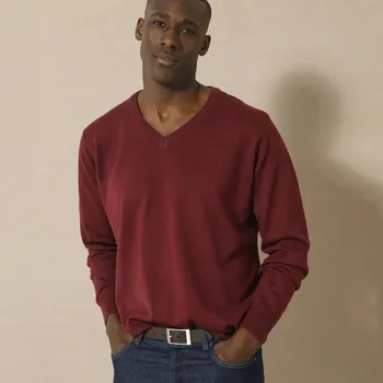 Pánský svetr Pulovr s výstřihem do V, 100% akryl bordó 117/126 (XXL)