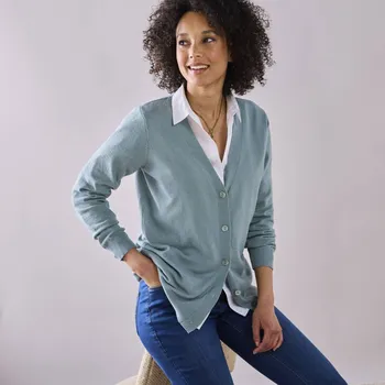 Dámský svetr Propínací svetr s výstřihem do V“, jehněčí vlna šedozelená 42/44