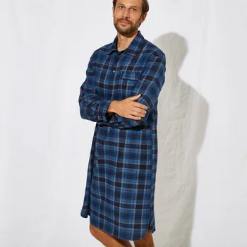 Dámské noční prádlo Blancheporte Noční flanelová košile s potiskem kostky modrá 137/146 (4XL)