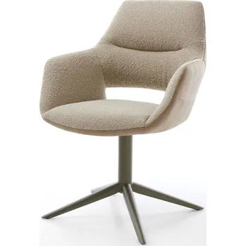 Jídelní židle DELIFE Jídelní židle Yago-Flex s područkami kombinace materiálů tmavě béžová podnož ve tvaru kříže titanová povrchová úprava otočná 360° houpací funkce taštičkové pružiny