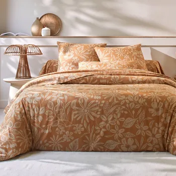 Povlečení Blancheporte Bavlněné povlečení Céline s potiskem rostlin karamelová povlak na polštář 50x70 cm