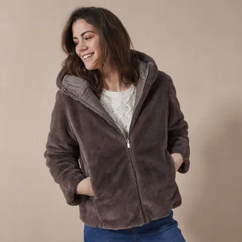 Oboustranná prošívaná bunda z imitace kožešiny hnědošedá 50