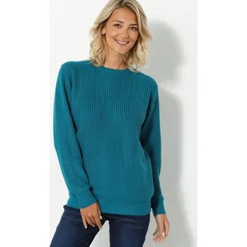 Dámský svetr Blancheporte Pulovr s kulatým výstřihem a hladkým vzorem petrolejová 34/36