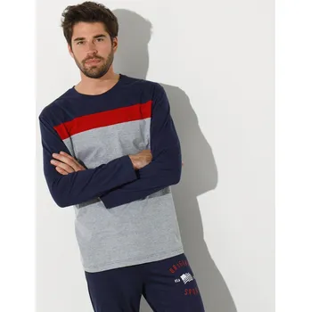 Pánské oblečení Pyžamové tričko s dlouhými rukávy nám.modrá/šedá melír 107/116 (XL)