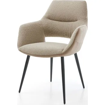 Jídelní židle DELIFE Jídelní židle Yago-Flex s područkami kombinace materiálů tmavě béžová 4-nohá zúžená černá taštičkové pružiny