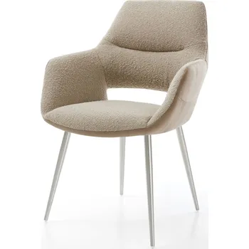 Jídelní židle DELIFE Jídelní židle Yago-Flex s područkami kombinace materiálů tmavě béžová 4 nohy kuželové nerezová ocel taštičkové pružiny