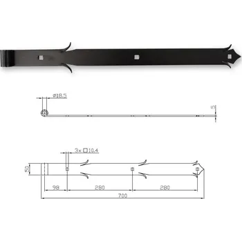 Nábytkové kování Ozdobný pásový závěs PD257 700 x 50 x 5 mm černý