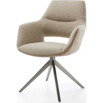 Jídelní židle DELIFE Jídelní židle Yago-Flex s područkami kombinace materiálů tmavě béžová křížová podnož široká grafitová otočná o 360° houpací funkce taštičkové pružiny