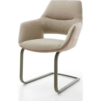 Jídelní židle DELIFE Jídelní židle Yago-Flex s područkami kombinace materiálů tmavě béžová jídelní židle plochá titanová povrchová úprava taštičkové pružiny